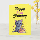 黄色おもしろいと黒猫の夫60誕生日 カード (黄色い花)