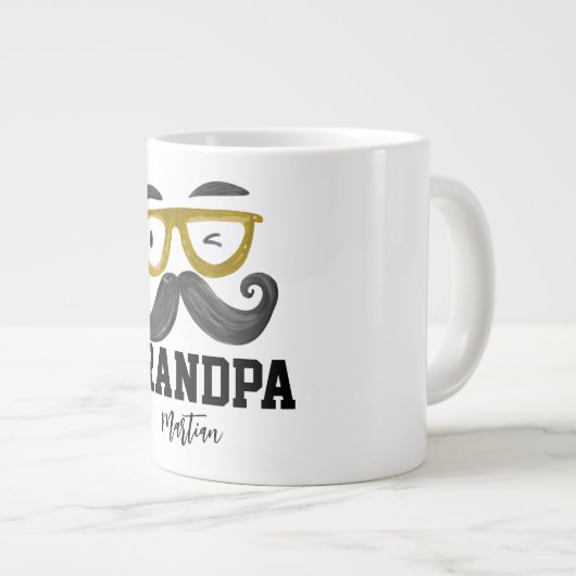 黄色おもしろいのクラスと口ひげカスタムおじいちゃん ジャンボコーヒーマグカップ (正面右)