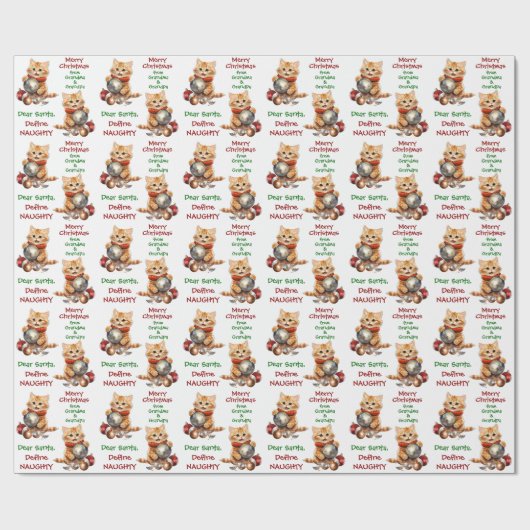 黄色おもしろいの子猫がクリスマスをいけな定義 ラッピングペーパー (フラット)