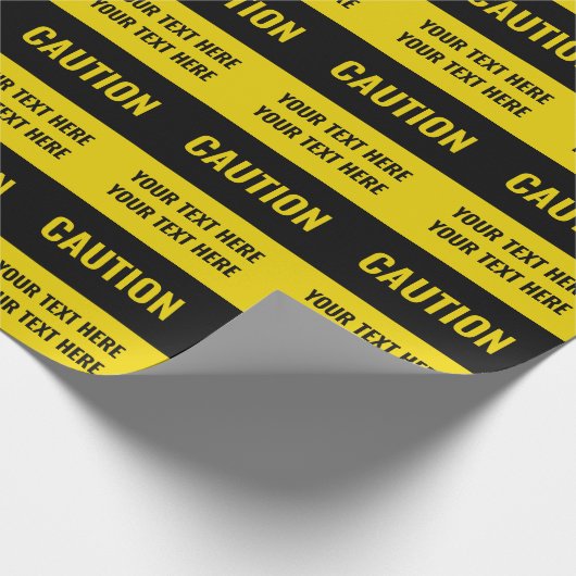 黄色おもしろいの黒カスタム色の注意記号ギフト ラッピングペーパー (角)