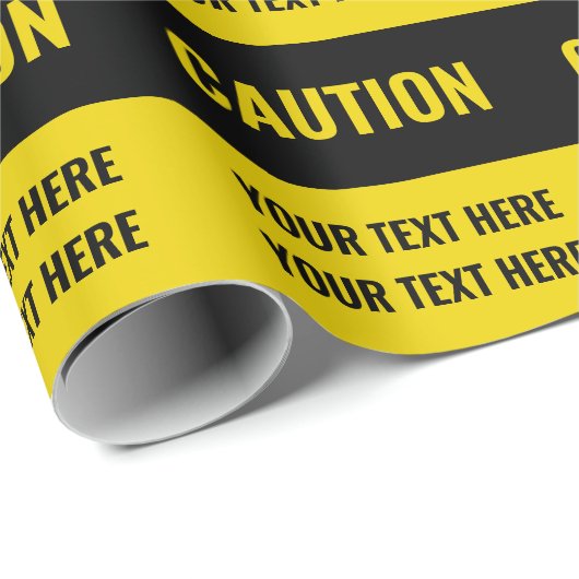 黄色おもしろいの黒カスタム色の注意記号ギフト ラッピングペーパー (ロールコーナー)