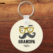 黄色おもしろい眼鏡・口ひげカスタムおじいちゃん キーホルダー (正面)