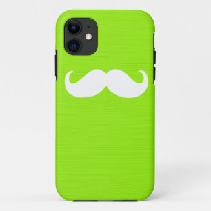 黄色おもしろい緑の背景の白い口ひげ iPhone 11 ケース
