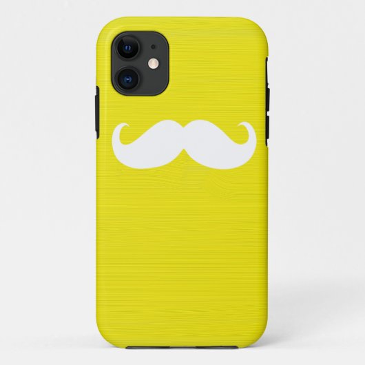 黄色おもしろい背景の白い口ひげ Case-Mate iPhoneケース (裏面)
