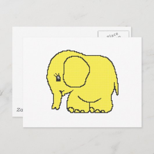 黄色おもしろい象の十字縫い ポストカード (正面/裏面)