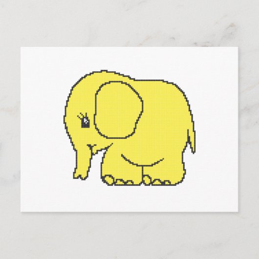 黄色おもしろい象の十字縫い ポストカード (正面)