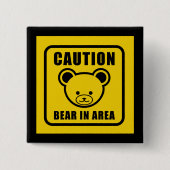 黄色おもしろい黒テディベア警告標識ベクトル 缶バッジ (正面)