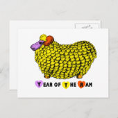 黄色おもしろいRam年中国の〔占星術の〕十二宮図誕生日ポスト シーズンポストカード (正面/裏面)