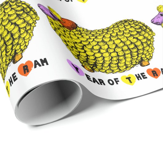 黄色おもしろいRam年中国の〔占星術の〕十二宮図誕生日WP ラッピングペーパー (ロールコーナー)