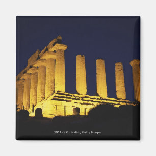 黄色およびオレンジとの夜のギリシャの寺院 マグネット