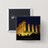 黄色およびオレンジとの夜のギリシャの寺院 缶バッジ (正面&裏面)