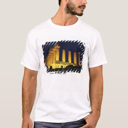 黄色およびオレンジとの夜のギリシャの寺院 Tシャツ (正面)