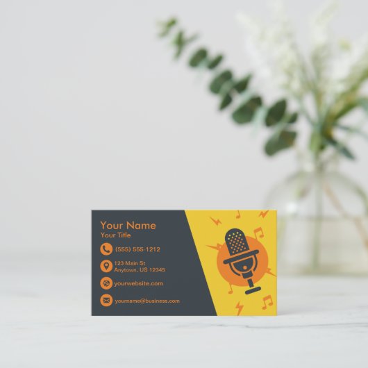 黄色およびオレンジマイクロフォン 名刺 (スタンド正面)