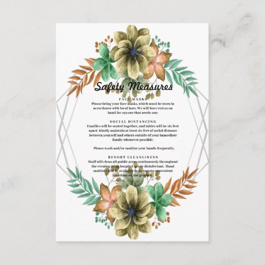 黄色およびオレンジ色の水色フローラ安全対策 エンクロージャーカード (正面)