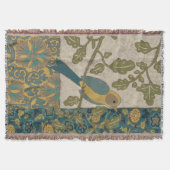黄色および枝でとまるティール(緑がかった色)の青い鳥 スローブランケット (正面)