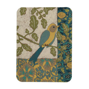 黄色および枝でとまるティール（緑がかった色）の青い鳥 マグネット