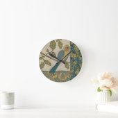 黄色および枝でとまるティール(緑がかった色)の青い鳥 ラウンド壁時計 (ホーム)