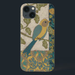 黄色および枝でとまるティール（緑がかった色）の青い鳥 iPhone 13ケース<br><div class="desc">枝の黄色およびティール（緑がかった色）の青い鳥のこの美しい絵画はZazzleあらゆるプロダクトに完全に合います。 Chariklia Zarrisによるコラージュインスパイア絵画は多くの異なったパターン、花および葉で構成されます。 あなたのを今日得て下さい!</div>