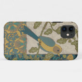 黄色および枝でとまるティール（緑がかった色）の青い鳥 Case-Mate iPhoneケース (裏面(横))