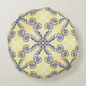 黄色および濃紺パターン円形の枕 ラウンドクッション (裏面)