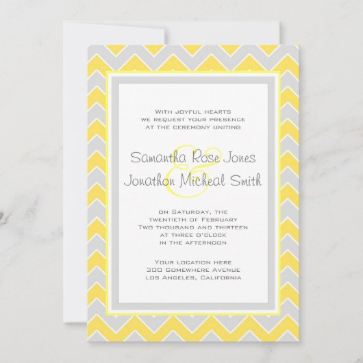 黄色および灰色のシェブロンパターン結婚式招待状 招待状 (正面)