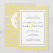 黄色および灰色のシェブロンパターン結婚式招待状 招待状 (正面/裏面)