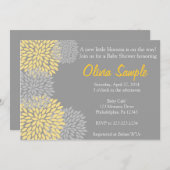 黄色および灰色のダリアのベビーシャワーの招待状 招待状 (正面/裏面)
