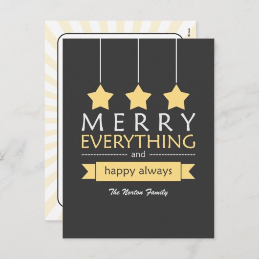 黄色および灰色のメリーすべて休日 シーズンポストカード (正面/裏面)