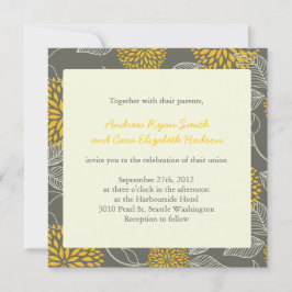 黄色および灰色のヴィンテージの花の結婚式の招待 招待状