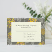 黄色および灰色のヴィンテージの花柄RSVP 出欠カード (スタンド正面)