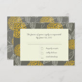 黄色および灰色のヴィンテージの花柄RSVP 出欠カード (正面/裏面)