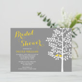 黄色および灰色の木愛鳥のブライダルシャワー 招待状 (スタンド正面)