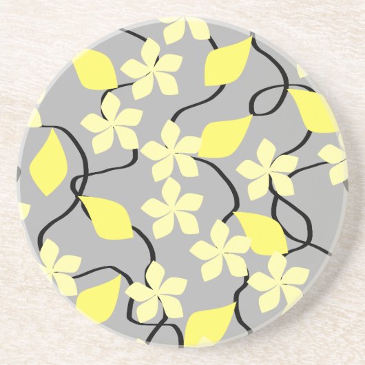 黄色および灰色の花。 花パターン コースター (正面)