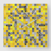 黄色および灰色は正方形パターンをタイルを張りました スクエア壁時計 (正面)
