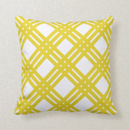 黄色および白いギンガム クッション