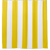 黄色および白い縦ストライプ シャワーカーテン (正面)