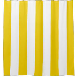 黄色および白い縦ストライプ シャワーカーテン