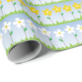 黄色および白い花パターン包装紙 ラッピングペーパー (ロールコーナー)