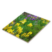 黄色および紫色のアイリス花パッチのタイル タイル (側面)