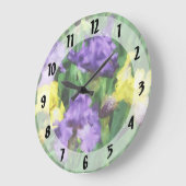黄色および紫色のアイリス ラージ壁時計 (傾斜)