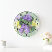 黄色および紫色のアイリス ラージ壁時計 (ホーム)