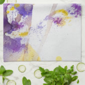 黄色および紫色の水彩画の背景 キッチンタオル (折り畳み)