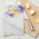 黄色および紫色の水彩画の背景 キッチンタオル (四つ折り)