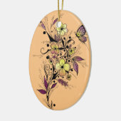 黄色および紫色の花の入れ墨 セラミックオーナメント (左)