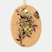 黄色および紫色の花の入れ墨 セラミックオーナメント (裏面)