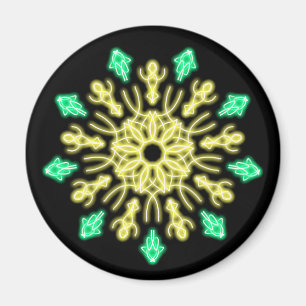 黄色および緑のネオン花 マグネット