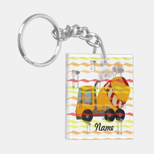 黄色および赤いトラックミキサ キーホルダー (正面左)