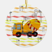 黄色および赤いトラックミキサ セラミックオーナメント (正面)
