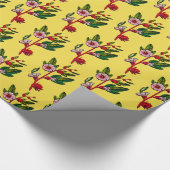 黄色および赤い花の小枝の花の包装紙 ラッピングペーパー (角)