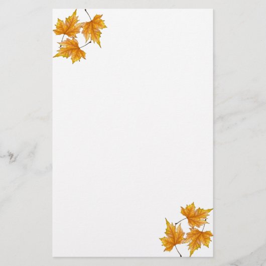 黄色および金ゴールドのかえでの葉 便箋 (正面)